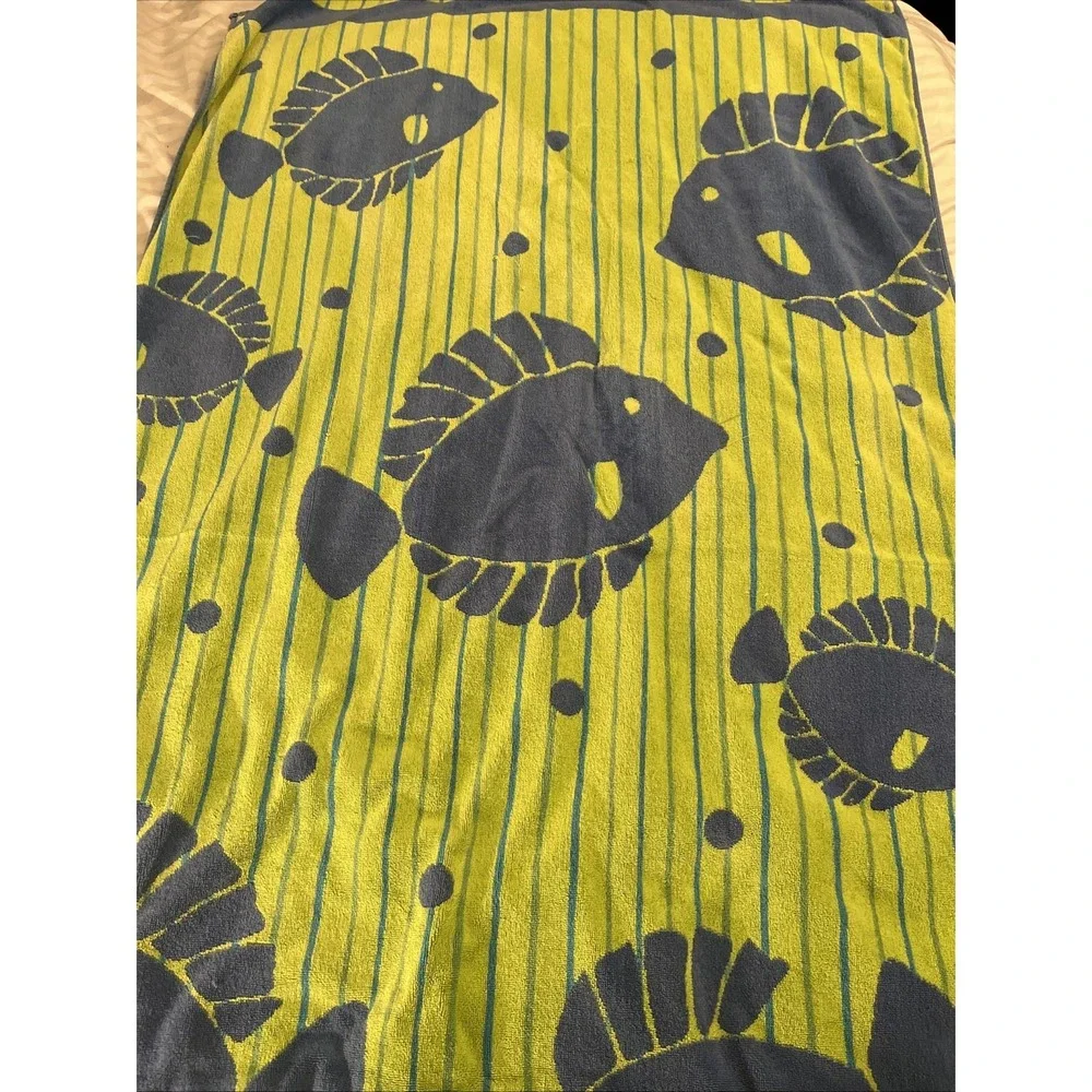 Palm Cove Beach Towel 100% Cotton Fish Motif Yellow Blue Made In Egypt